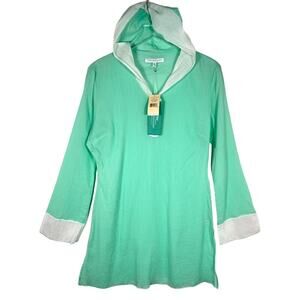 NEW! Tori Richard Solid Crinkle Tunic Hooded Top M Mint Long Sleeve Coastal $76
